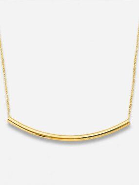 14K Solid Gold Curved Bar Necklace | Gold Pendant By Tehrani Jewelry